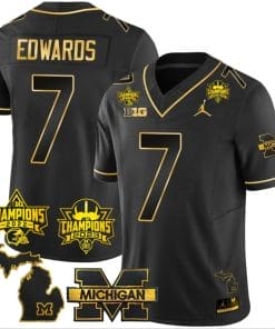 Donovan Edwards Jersey #7 Michigan Wolverines 2023 Big Ten Back to Back Champions Patch Stitched Black Gold