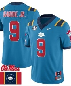 DeShawn Gaddie Jr Jersey #9 Ole Miss Rebels Football Flag Patch All Stitched Blue 2