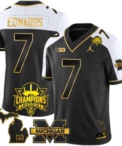 Donovan Edwards Jersey #7 Michigan Wolverines 2023 Big Ten Champions Patch Stitched Gold Alternate