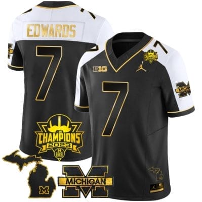Donovan Edwards Jersey #7 Michigan Wolverines 2023 Big Ten Champions Patch Stitched Gold Alternate 8 Donovan Edwards Jersey #7 Michigan Wolverines 2023 Big Ten Champions Patch Stitched Gold Alternate