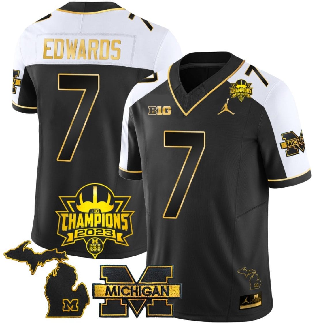 Donovan Edwards Jersey #7 Michigan Wolverines 2023 Big Ten Champions Patch Stitched Gold Alternate 1 Donovan Edwards Jersey #7 Michigan Wolverines 2023 Big Ten Champions Patch Stitched Gold Alternate