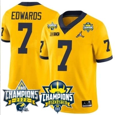 Donovan Edwards Jersey #7 Michigan Wolverines 2023 Big Ten Back to Back Champions Patch Stitched Maize