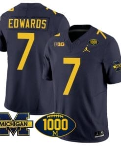 Donovan Edwards Jersey #7 Michigan Wolverines 1000 Wins Patch Vapor College Football Navy