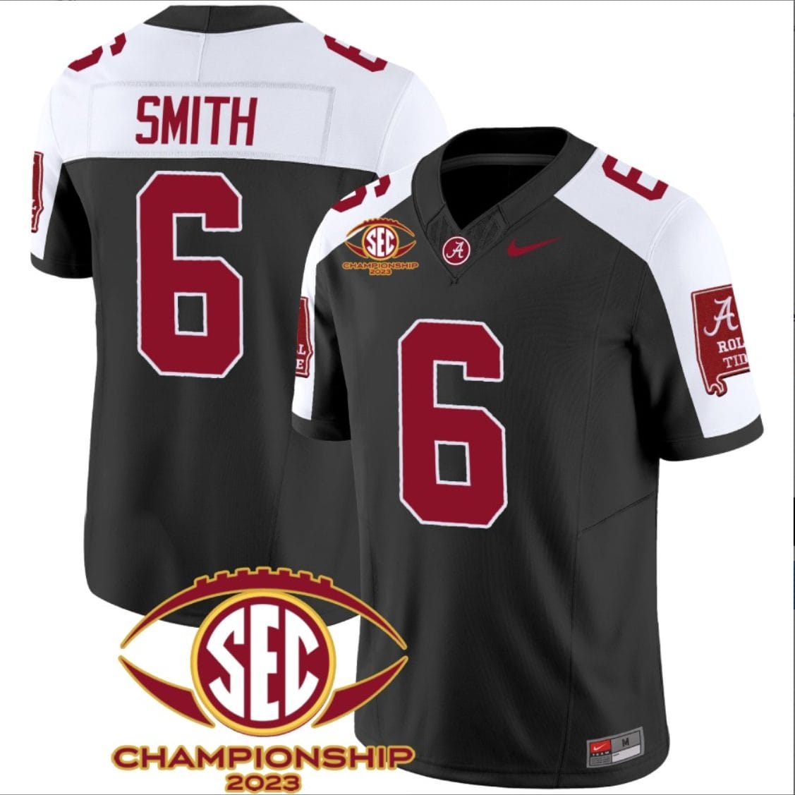 DeVonta Smith Jersey #6 Alabama Crimson SEC Championship 2023 Patch Vapor Limited Football Black Alternate 1 DeVonta Smith Jersey #6 Alabama Crimson SEC Championship 2023 Patch Vapor Limited Football Black Alternate