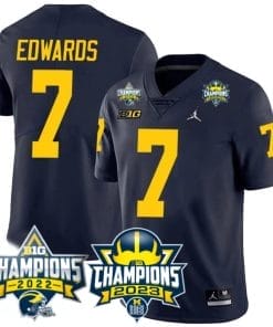 Donovan Edwards Jersey #7 Michigan Wolverines 2023 Big Ten Back to Back Champions Patch Stitched Navy