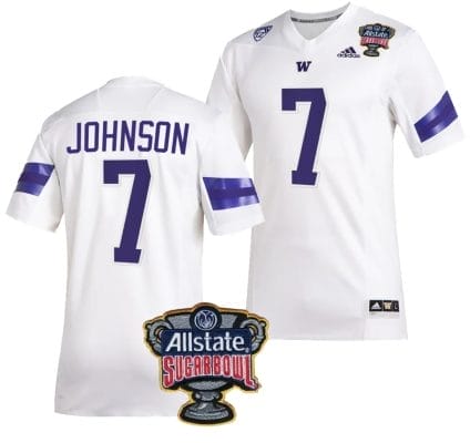 Dillon Johnson Jersey #7 Washington Huskies Allstate Sugar Bowl Patch 2024 College Football White