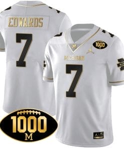 Donovan Edwards Jersey #7 Michigan Wolverines 1000 Wins Patch Football All Stitched White Gold