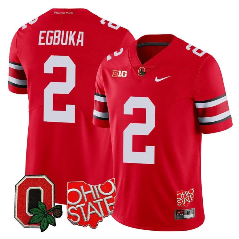 Emeka Egbuka Jersey #2 Ohio State Buckeyes College Football Stitched Logo Patch Scarlet 1 Emeka Egbuka Jersey #2 Ohio State Buckeyes College Football Stitched Logo Patch Scarlet