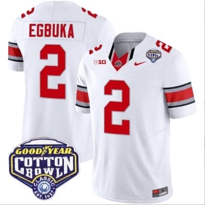 Emeka Egbuka Jersey #2 Ohio State Buckeyes Cotton Bowl Patch Vapor Football White