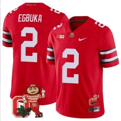 Emeka Egbuka Jersey #2 Ohio State Buckeyes Mascot Patch College Football Scarlet 8 Emeka Egbuka Jersey #2 Ohio State Buckeyes Mascot Patch College Football Scarlet