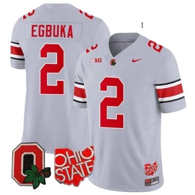 Emeka Egbuka Jersey #2 Ohio State Buckeyes College Football Stitched Logo Patch Gray