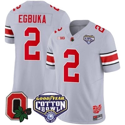 Emeka Egbuka Jersey #2 Ohio State Buckeyes Good Year Cotton Bowl Patch Football Gray