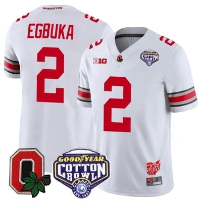 Emeka Egbuka Jersey #2 Ohio State Buckeyes Good Year Cotton Bowl Patch Football White