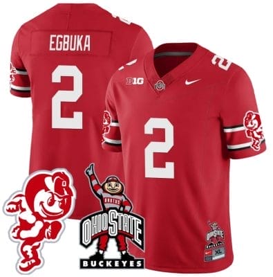 Emeka Egbuka Jersey #2 Ohio State Buckeyes Football Stitched Brutus Buckeye Patch Scarlet 8 Emeka Egbuka Jersey #2 Ohio State Buckeyes Football Stitched Brutus Buckeye Patch Scarlet