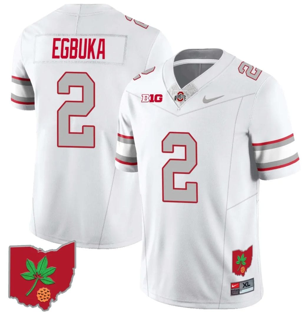 thumbnail image 2 of Emeka Egbuka White Ohio State Buckeyes Jersey - Stitched Name & Numbers 2 of 4