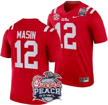 Fraser Masin Jersey #12 Ole Miss Rebels Peach Bowl Patch 2024 College Football Red