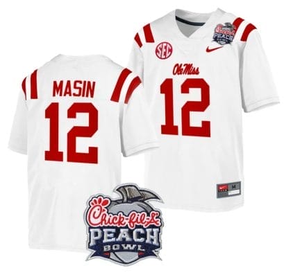 Fraser Masin Jersey #12 Ole Miss Rebels Peach Bowl Patch 2024 College Football White
