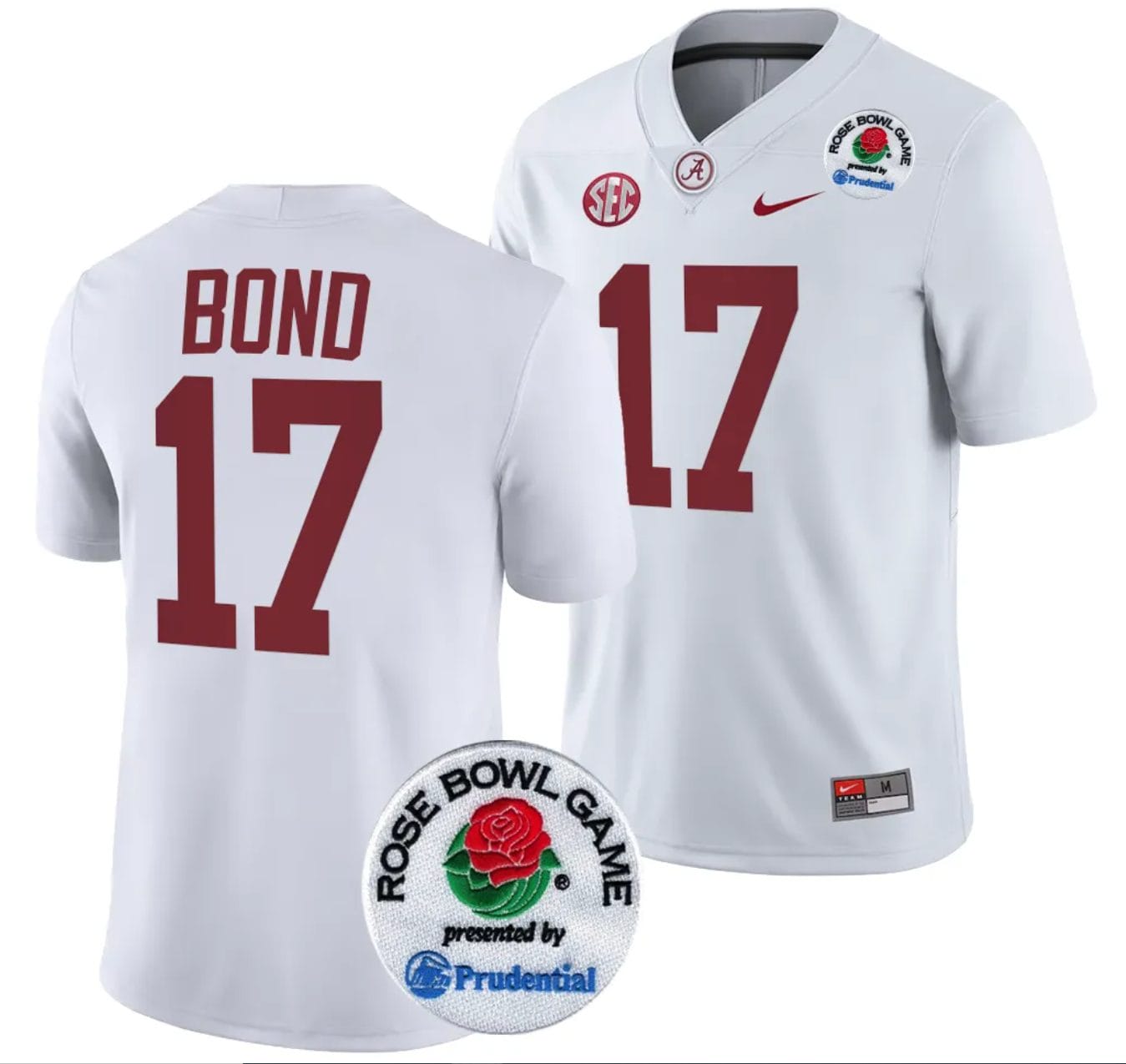 Isaiah Bond Jersey #17 Alabama Crimson Tide Rose Bowl Game 2024 Patch College Football Playoff White 1 Isaiah Bond Jersey #17 Alabama Crimson Tide Rose Bowl Game 2024 Patch College Football Playoff White