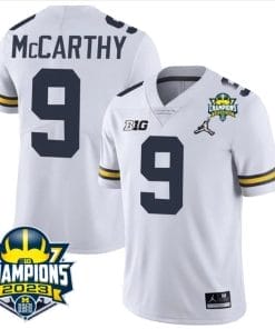 JJ McCarthy Jersey #9 Michigan Wolverines 2023 Big Ten Back to Back Champions Patch Stitched White