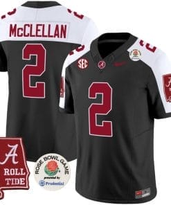 Jase McClellan Jersey #2 Alabama Crimson Rose Bowl Patch Football Black Alternate