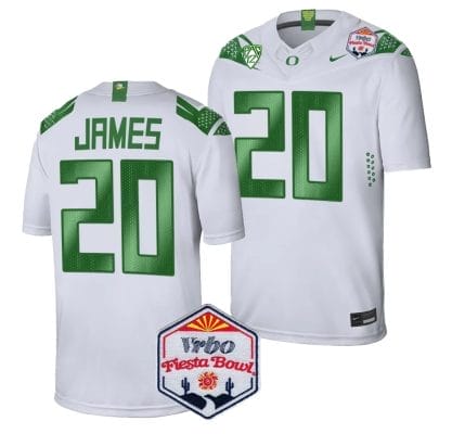 Jordan James Jersey #20 Oregon Ducks Fiesta Bowl Patch 2024 Football White