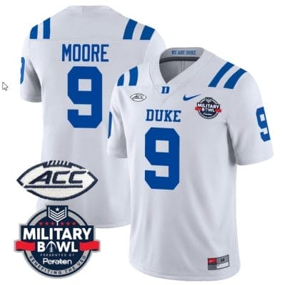 Jaquez Moore Jersey #9 Duke Blue Devils Football Limited White Military Bowl