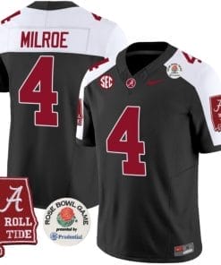 Jalen Milroe Jersey #4 Alabama Crimson Rose Bowl Patch Football Black Alternate