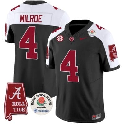 Jalen Milroe Jersey #4 Alabama Crimson Rose Bowl Patch Football Black Alternate