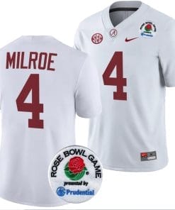 Jalen Milroe Jersey #4 Alabama Crimson Tide Rose Bowl Game 2024 Patch College Football Playoff White