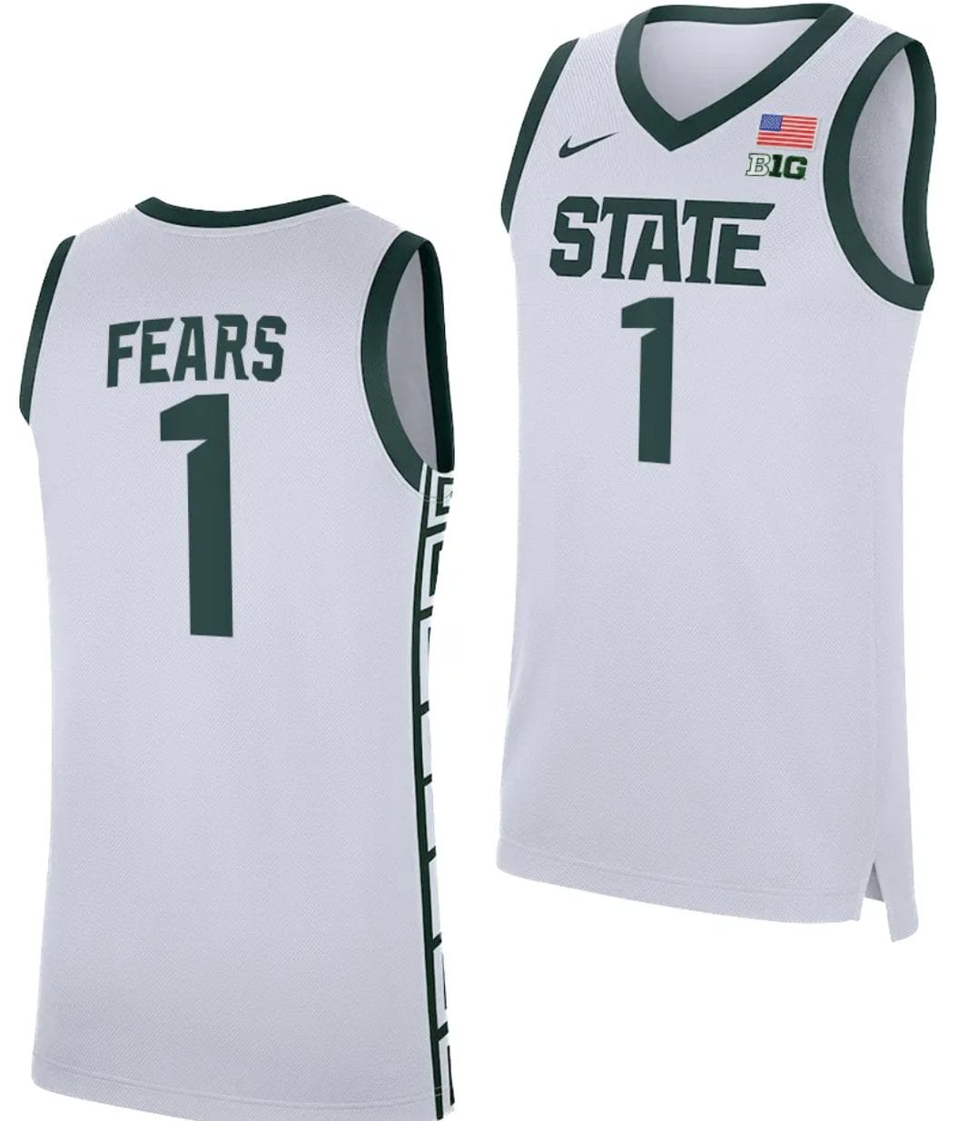 Jeremy Fears Jersey #1 Michigan State Spartans Replica Basketball 2023-24 White 1 Jeremy Fears Jersey #1 Michigan State Spartans Replica Basketball 2023-24 White