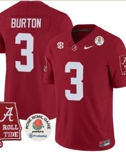 Jermaine Burton Jersey #3 Alabama Crimson Rose Bowl Patch Football Crimson