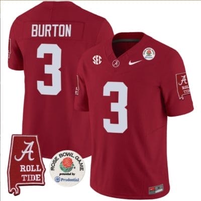 Jermaine Burton Jersey #3 Alabama Crimson Rose Bowl Patch Football Crimson