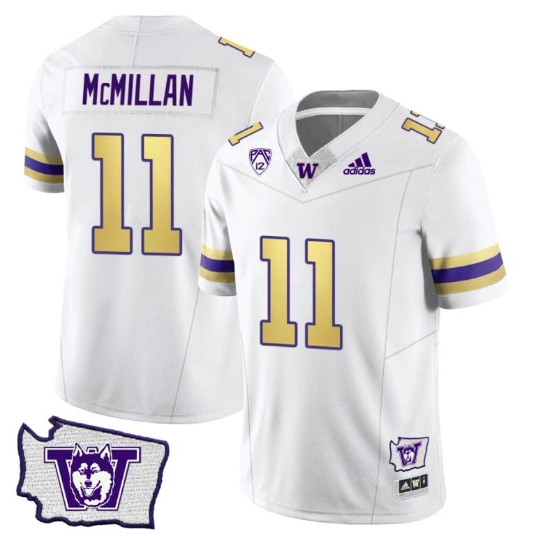 Jalen McMillan Jersey #11 Washington Huskies Washington Map Patch Football Husky Royalty 1 Jalen McMillan Jersey #11 Washington Huskies Washington Map Patch Football Husky Royalty