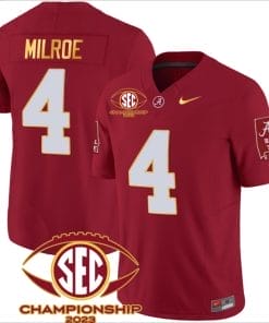 Jalen Milroe Jersey #4 Alabama Crimson SEC Championship 2023 Patch Vapor Gold Football Crimson