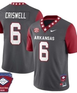 Jacolby Criswell Jersey #6 Arkansas Razorback Football Arkansas Patch Red Sleeves