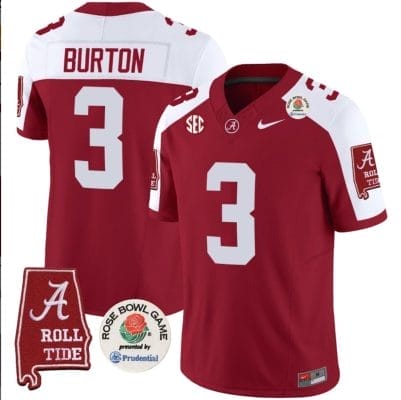 Jermaine Burton Jersey #3 Alabama Crimson Rose Bowl Patch Football Crimson Alternate