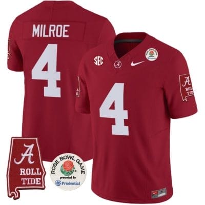 Jalen Milroe Jersey #4 Alabama Crimson Rose Bowl Patch Football Crimson