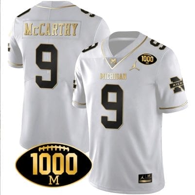 JJ McCarthy Jersey #9 Michigan Wolverines 1000 Wins Patch Football All Stitched White Gold 8 JJ McCarthy Jersey #9 Michigan Wolverines 1000 Wins Patch Football All Stitched White Gold