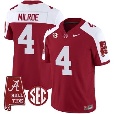 Jalen Milroe Jersey #4 Alabama Crimson Tide Vapor Limited Football Alabama Map Crimson Alternate