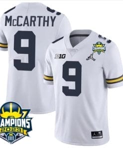 JJ McCarthy Jersey #9 Michigan Wolverines 2023 Big Ten Champions Patch Stitched White