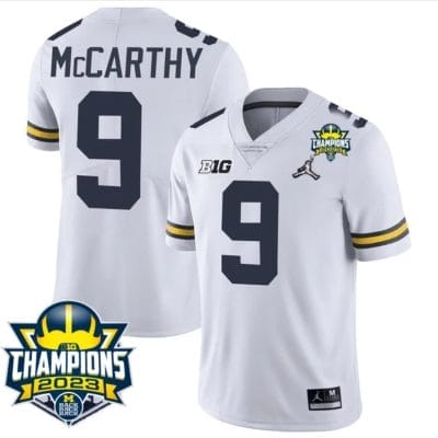 JJ McCarthy Jersey #9 Michigan Wolverines 2023 Big Ten Champions Patch Stitched White