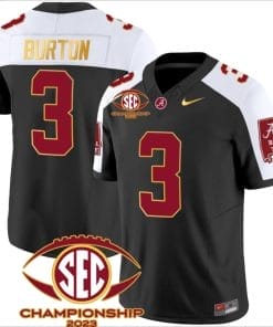 Jermaine Burton Jersey #3 Alabama Crimson SEC Championship 2023 Patch Vapor Gold Football Black Alternate