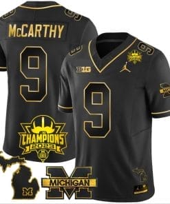 JJ McCarthy Jersey #9 Michigan Wolverines 2023 Big Ten Back to Back Champions Patch Stitched Black Gold