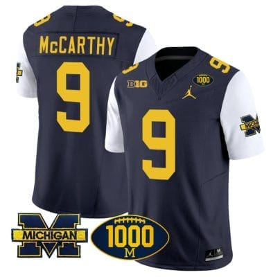 JJ McCarthy Jersey #9 Michigan Wolverines 1000 Wins Patch Vapor College Football White Sleeves