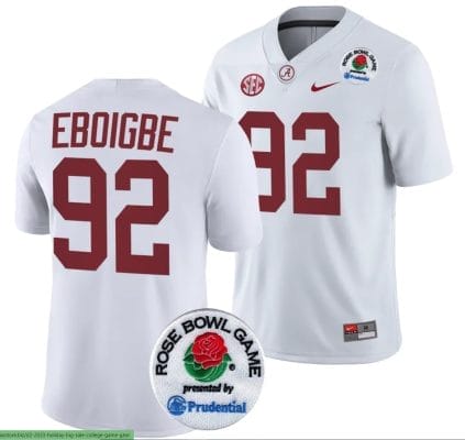 Justin Eboigbe Jersey #92 Alabama Crimson Tide Rose Bowl Game 2024 Patch College Football Playoff White