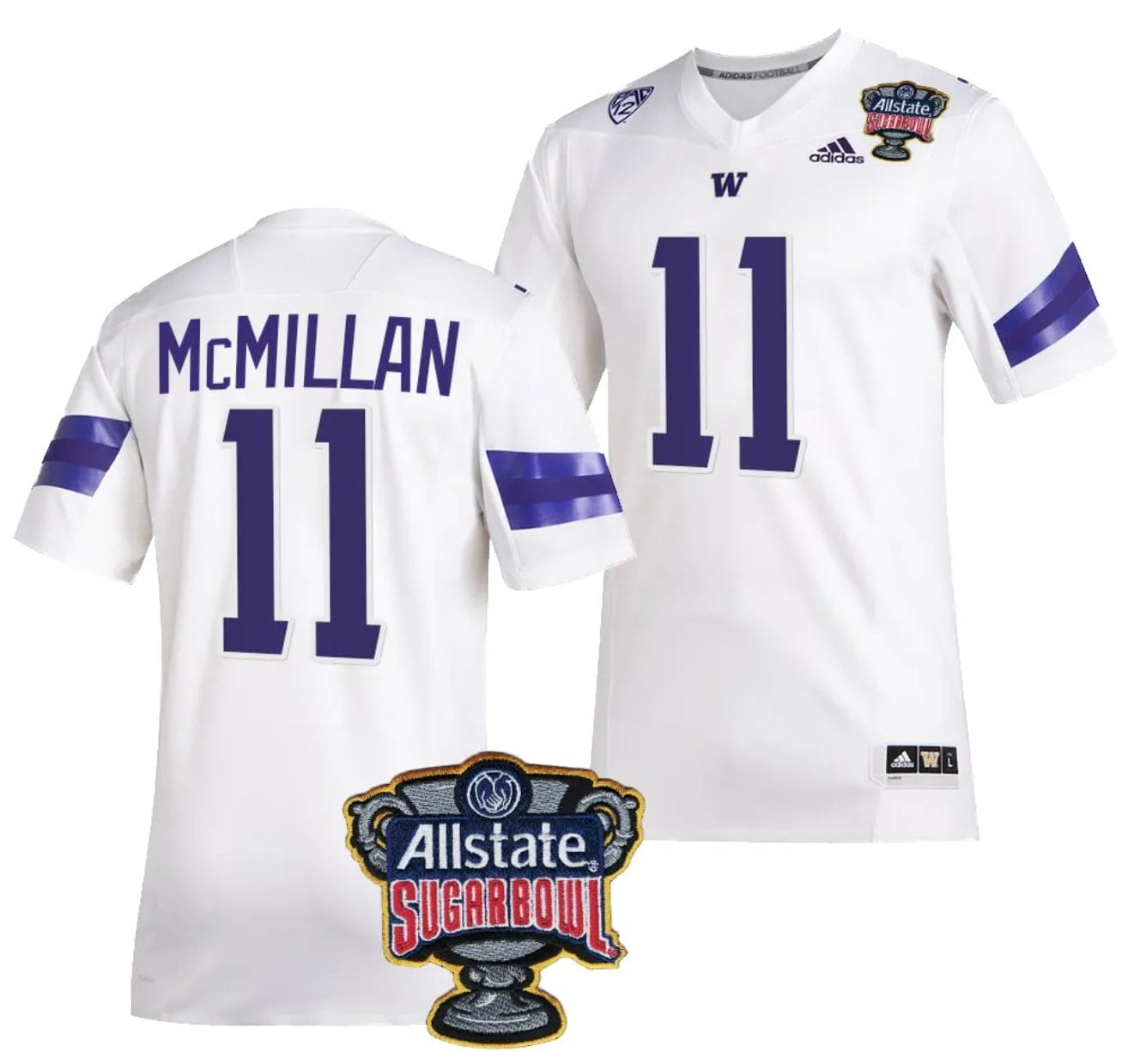 Jalen McMillan Jersey #11 Washington Huskies Allstate Sugar Bowl Patch 2024 College Football White 1 Jalen McMillan Jersey #11 Washington Huskies Allstate Sugar Bowl Patch 2024 College Football White