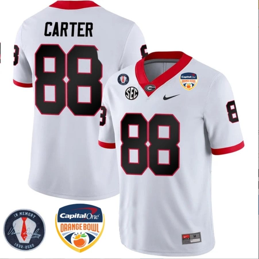 Jalen Carter Jersey #88 Georgia Bulldogs Orange Bowl Patch Football Stitched White 1 Jalen Carter Jersey #88 Georgia Bulldogs Orange Bowl Patch Football Stitched White
