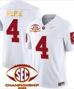 Jalen Milroe Jersey #4 Alabama Crimson SEC Championship 2023 Patch Vapor Gold Football White
