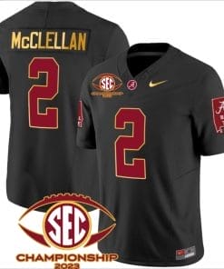 Jase McClellan Jersey #2 Alabama Crimson SEC Championship 2023 Patch Vapor Gold Football Black