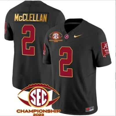 Jase McClellan Jersey #2 Alabama Crimson SEC Championship 2023 Patch Vapor Gold Football Black 8 Jase McClellan Jersey #2 Alabama Crimson SEC Championship 2023 Patch Vapor Gold Football Black
